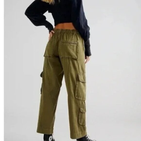Free People Tahiti Cargo Pants Dried Herb Olive Size S Boho Utility - Picture 3 of 16